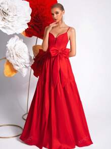 ADYCE Abito a-line con schiena scoperta, fiocco al collo, lacci, per festa da ballo, abito da ospite per matrimonio, abito da sera, da cerimonia