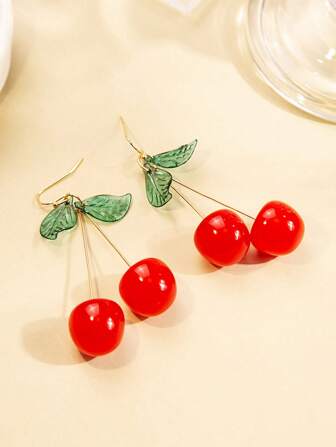 1 Pair Realistic Red Cherry Pendant Earrings, A Perfect Mother's Day Gift - Irresistible Springtime Charm, Vibrant Red Cherry Earrings Adds A Touch Of Sweetness