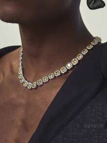 1 pieza Pulsera y collar de estilo cuadrado de vidrio de 12 mm de hombre al estilo europeo y americano, cadena de azúcar de piedra estilo hip-hop, accesorios de hombre, regalo de Año Nuevo, regalo del Día de San Valentín, regalo para mamá, madre, Día de la Madre