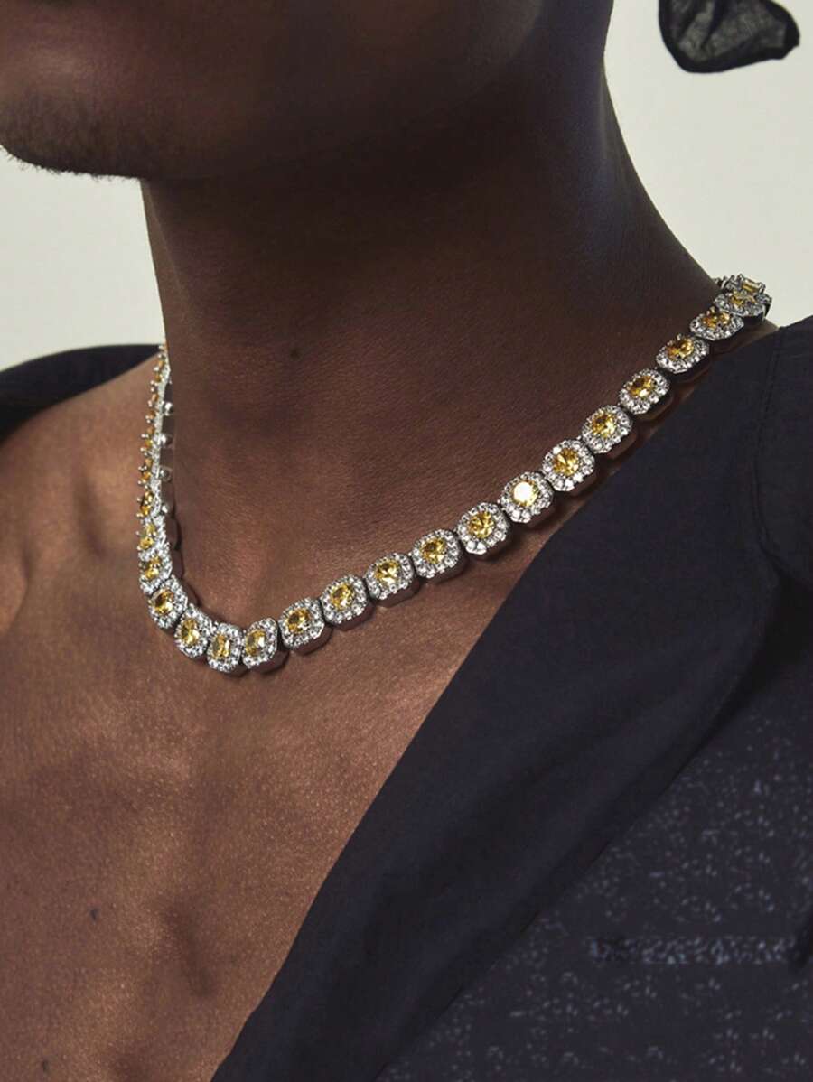 1 pieza Pulsera y collar de estilo cuadrado de vidrio de 12 mm de hombre al estilo europeo y americano, cadena de azúcar de piedra estilo hip-hop, accesorios de hombre, regalo de Año Nuevo, regalo del Día de San Valentín, regalo para mamá, madre, Día de la Madre