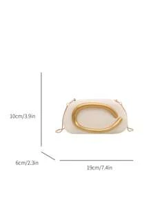 1 peça (7,4 pol. x 3,9 pol. x 2,3 pol.) Material PU, bolsa clutch moderna de alta qualidade com alça de ombro de corrente, detalhes decorativos em metal, estilo exclusivo e personalizado, decoração com alça superior, bolsa transversal para uso diário, festas/eventos formais, design vintage elegante, bolsa feminina para noite (pequena diferença de cor devido à variação do lote) (branco puro, não bege)