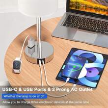 Bedroom Touch Desk Lamp - High Bedside Table Lamp With USB-C USB-A Charging Port White -3-Channel Dimmable Control Small Lamp, Suitable For Office, Dormitory, Living Room, Reading