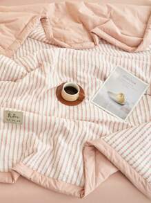 Kiss Dear 1pc Lightweight Quilt, Jacquard Striped Design, Smooth & Soft Material, Suitable For Bedroom, Living Room, Hotel Use In Summer - Yarn-dyed Stripes Bean Paste Color - View 8