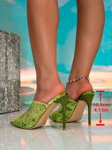 Sexy Skinny High Heel Rhinestones Peep Toe Slippers For Women, European Style Import - Green - View 6