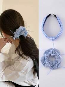 1pc Women's Hair Accessory, Minimalist Fresh French Blue Plaid Bow Ribbon Hair Scrunchie, Hair Hoop, Hair Tie, Suitable For Daily Wear, Spring/Summer, Vacation Decoration,Travel,Birthday - Multicolor - View 2