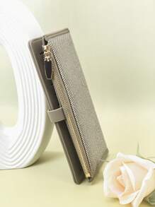 Women Long Color Block Straw Patchwork Wallet, Fashion Multi-Functional Card Holder Pouch, Elegant Snap Closure Zipper Coin Purse, Spacious Capacity Convenient For Young Students, Suitable As Holiday Gift - Green - View 8