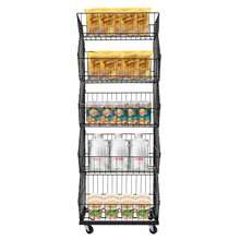 SanBouSi 5-Layer Retail Display Rack Market Shelf Modern Fruit Vegetable Snack Basket With Wheel - Black - View 2