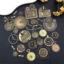 31pcs Random Mix Antiqued Bronze Clock Face Charm Pendant, Mixed Gears Steampunk Charms Pendants DIY For Necklace Bracelet Jewelry Making And Crafting