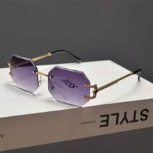 1 pieza Gafas de mujer con montura de metal sin borde de polígono, adecuadas para fotografía callejera y atuendo diario para vacaciones de verano en la playa, al aire libre, viajes