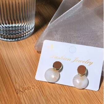 一对时尚复古高端不对称耳环耳钉珍珠吊坠拼色耳环轻奢