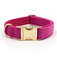 2pcs Set: Magenta Velvet Zinc Alloy Pet Collar/Dog Collar + Leash, Adjustable Size Fits Small/Medium/Large Dogs, Soft & Comfortable Velvet Material Suitable For Long-Term Wear, Ideal For Pets With Sensitive Skin