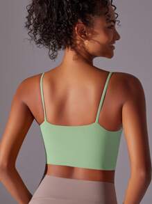 1pc Women Green Spaghetti Strap Camisole, Backless Yoga Tops, Adjustable Chest Pads Sexy Criss-Cross Back Bras