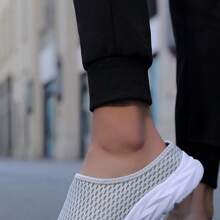 情侣鞋尺码36-45，男士网眼透气洞洞一脚蹬凉鞋，防滑休闲灰色鞋，包头拖鞋，轻便软底，日常居家/办公室休闲鞋，男士一脚蹬