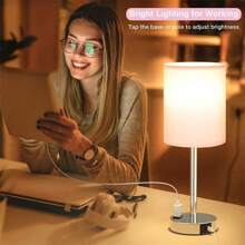 Bedroom Touch Desk Lamp - High Bedside Table Lamp With USB-C USB-A Charging Port White -3-Channel Dimmable Control Small Lamp, Suitable For Office, Dormitory, Living Room, Reading