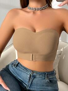 2-Piece Women's Multi-Color Ribbed Front Closure Bras, Padded Wireless Front Clasp Bras, Strapless Bras - Multicolor - View 6