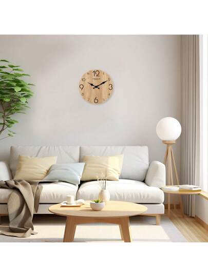1pc 10 16 Inch Minimalist Faux Wood Texture Wooden Wand Klok Battery Powered, Round Silent Non Ticking Clock, Living Room, Bedroom, Kitchen, Home ation, /Holiday out Battery) Room Bedroom Dormitory Back To School Surprise Supplies view 6