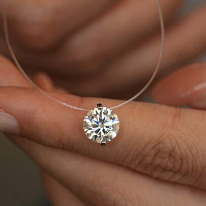 Dây chuyền vô hình bằng bạc Sterling Moissanite thanh lịch, Thiết kế tối giản cổ điển giản dị thời trang, Quà tặng hoàn hảo cho anh ấy/cô ấy, Sinh nhật, Kỷ niệm, Ngày lễ tình nhân, Ngày của mẹ, Năm mới, Có hộp quà tặng