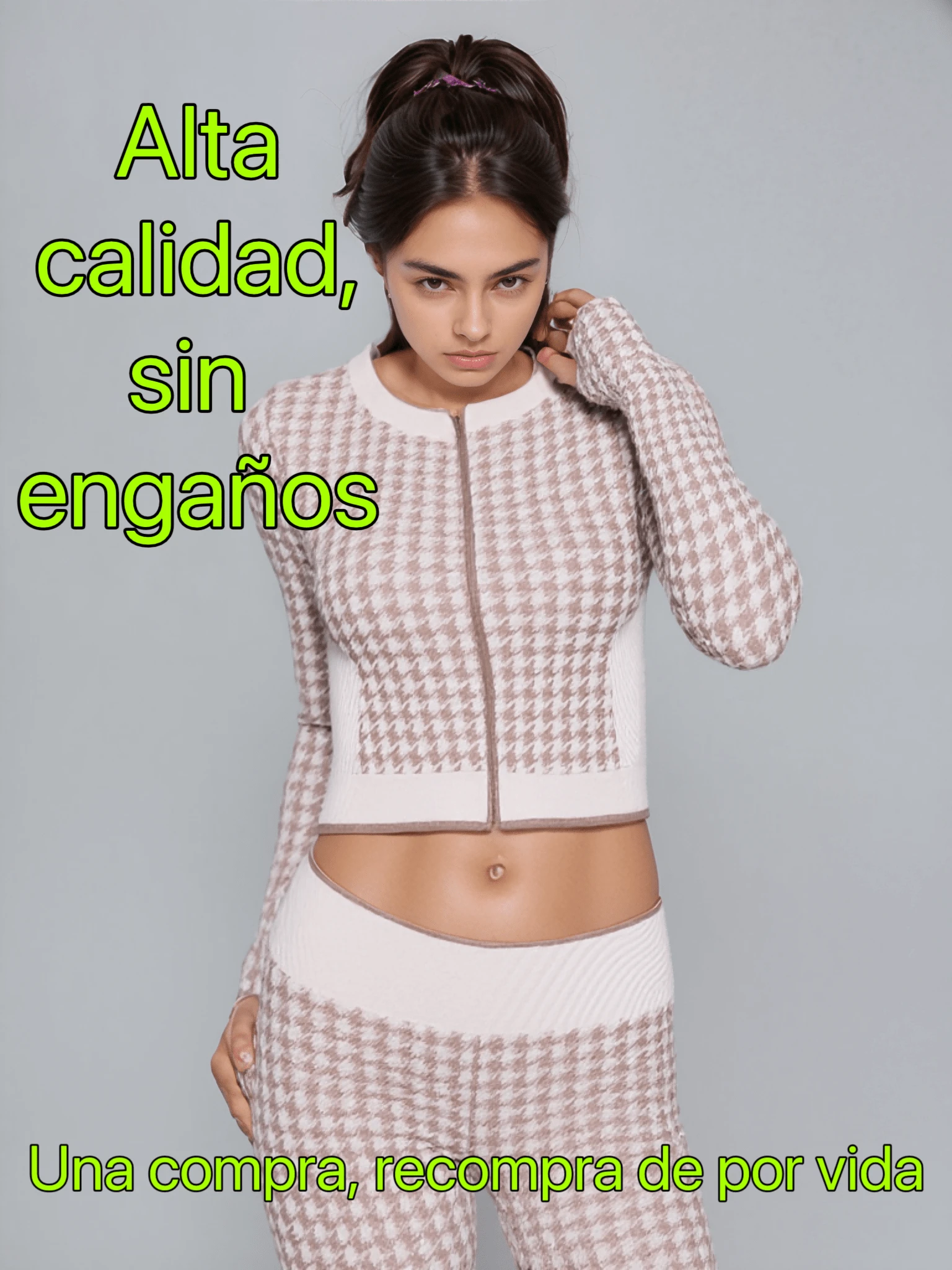 [High Quality] Women's Sports Set - High Waist Yoga Leggings & Crop Top, Fitness Running Set, Breathable, Elastic And High Quality - 卡其色 - 查看 1