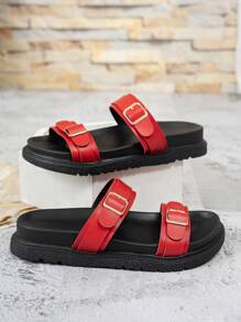 Women's Minimalist Slippers, Beach Resort Casual Open Toe Thick Bottom Slide Sandals, Comfortable Flat Fashion Sandals