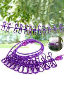 1PC Portable Clothes Clothesline With 12 Clips Retractable Washer Dryer Clothesline Drying Rack Punch-Free Retractable Clothesline. Camping Accessories Travel Clothesline For Outdoor Indoor, Retractable Clothesline Elastic Clothesline For Campers Hotel Room ﻿