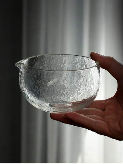 1PC (400ml/13.5oz) Modern High-Quality Glass Hammer Grain Transparent Matcha Bowl, Matcha Bowl, Tea Distribution Bowl, Fair Bowl, Glass Bowl, Cold Brewing Tea Bowl, Tea Bowl, Resistant To High Temperature Difference, Easy To Clean, Handmade, Japanese Matcha Green Tea Ceremony Tea Bowl, Thickened Dry Brewing Bowl, Large Glass Salad Juice Bowl Back To School