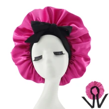[Pink Satin Bonnet] Soft Luxurious Pink Satin Bonnet - Adjustable Tie Band & Bow Accent, Comfortable Ruffled Design For A Snug Fit, Hair Protection | Satin Cap | Smooth Satin Finish For Women & Men