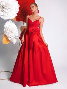ADYCE Abito a-line con schiena scoperta, fiocco al collo, lacci, per festa da ballo, abito da ospite per matrimonio, abito da sera, da cerimonia