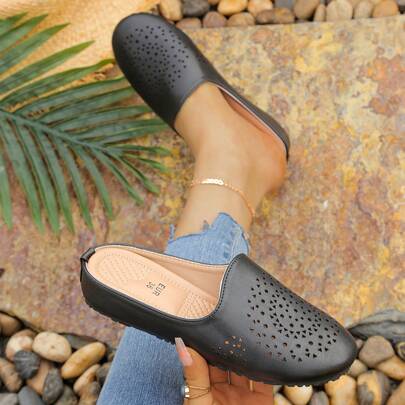Femmes Mode Mules Ajourées Dos Nu, Chaussures Plates Moelleuses et Confortables Pour Porter à l'Extérieur