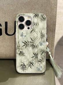 Bamboo Butterfly Painted Accessories Foil Painting Additional Pendant, High-End Elegant Silver Minimalist Compatible With IPhone 16/IPhone 15, Painted IPhone 15 Pro Max, Apple P13 Phone Case P14 Women P11 Soft Shell P12 Anti-Drop XS.XR/78P.78GES2 IPhone 16/IPhone 15/XR/IPhone 16 Pro Max/7p8p/P12 Pro Max/P13 Pro Max/P14 Pro Max/A16/A15/S24/S25/S23/S24U Phone Case Cover