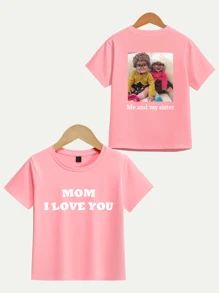 Customized Text, Photo Personalized T-Shirt For Girls, Customize Your Birthday/Name/Blessing/Photo/Design, Summer Girls Tops, Tween Girl T-Shirts, Birthday/Holiday Graphics Customization, Team/Outdoor/School/Sports Uniform Customization, Personalized Girls Black Short Sleeve Tee, Holiday Gift, Best Friend Gift, Birthday Gift