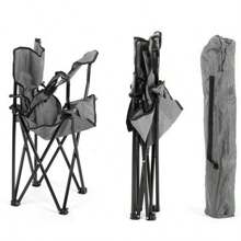 Set de 2 Sillas Plegable para Camping, Pesca, Playa y Actividades al Aire Libre – Silla Resistente con Reposabrazos, Portavasos y Bolsa Lateral de Malla – Estructura de Acero Duradera con Base Antideslizante y Resistente al Desgaste – Tejido Oxford 600D Impermeable y Transpirable – Capacidad de Carga hasta 110 kg – Ligera, Portátil y Fácil de Transportar con Bolsa de Transporte Incluida