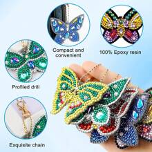 10 pièces Kit de porte-clés de peinture de diamant, kit de porte-clés d'art de diamant convenant aux enfants - décoration de sac et de clé, porte-clés en forme de papillon et de cœur à diamant pointillé 5D double face, artisanat DIY pour enfants et adultes
