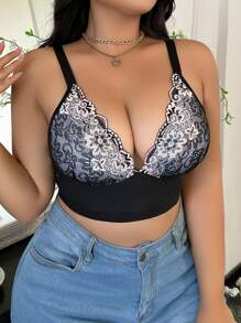 Sutien fără fir pentru femei de mărime plus dantelă