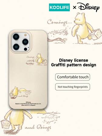 Koolife 迪士尼官方授权小熊维尼 - 来来去去可爱卡通图案 TPU 防震手机壳，修身皮革纹理设计，兼容 Apple 16/16 Pro Max/16 Pro/16/15/15 Pro/15 Plus/14/13/12/11 防水防摔防刮