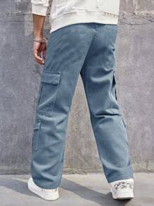 Herren Jeans-Optik Stretch Cargo Cargohose, gerades Bein