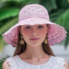 1pc Elegant Women's Breathable Sun Hat, Durable Foldable Wide Brim Beach Hat For Beach And Outdoor Use, UV Protection, Polyester, Beach Hat - Multicolor - View 6