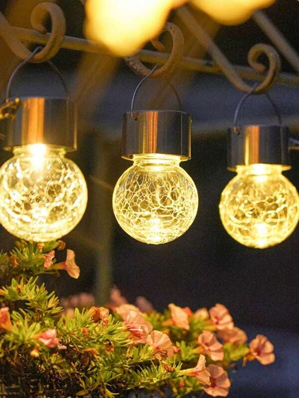 1pc Solar Powered Crack Glass Jar Hanging Night Light, Waterproof Outdoor Garden Lawn Decoration Lantern, Suitable For Garden, Park, Yard, Proposal, Camping, Tent Lighting