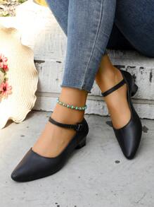 2025 Spring/Summer New Pointed Toe Mid Heel Slip-On Shoes, Shallow Strap Fashionable Minimalist Flats - Black - View 5