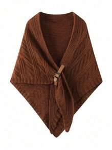 1pc Women's Spring/Autumn Shawl, Beige Leather Buckle Shawl, Thick Triangular Cloak Outwear, Knitted Scarf For Dress - Beige - View 3