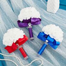 Artificial Wedding Bride Bouquet Handheld Bridesmaid Flower With Ribbon - Red - View 5