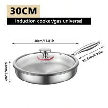 3-Ply Stainless Steel Frying Pan With Lid, Suitable For All Stovetops Up To 600°F, Fast And Even Heating, Compatible With Induction Cooktop, Oven , Dishwasher