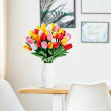 1/5/10/30PCS PU Artificial Tulip Plastic Flowers Bouquet Mother's Day Gifts Birthday Party Decoration Wedding Flower Basket Bride Holding Flowers Home Decoration Dining Room Bedroom Windowsill Vase Decoration New Year Decoration Outdoor Garden Start Of School Season