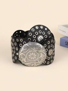 1 pièce Ceinture de taille rétro noire pour femmes, style occidental bohème, avec œillets métalliques et boucle vintage. Accessoire mode pour robes, convient pour la Saint-Valentin, le carnaval, les festivals de musique, la Fête des mères, Noël, les fêtes et les occasions décontractées