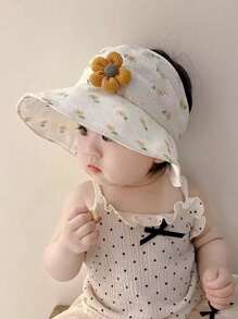 1pc Baby Sun Hat, Girls' Large Brim Sweet Sunscreen Cap, Summer Children Sun Protection Hat