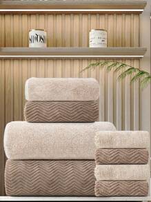 Set de 8 piezas [4 toallas faciales + 2 toallas de mano + 2 toallas de baño], set de toallas texturizadas con borde de felpa coral, suaves y absorbentes, de secado rápido, aptas para baño, baño, hotel, camping, gimnasio, salón y otras ocasiones de verano y vacaciones