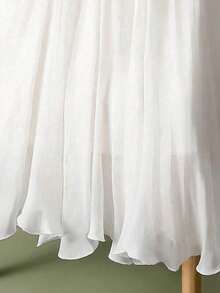 Plus Size Women's Spring/Summer Skirt, Women Elastic Waist Casual Solid Color Mid-Length Chiffon A-Line Skirt, With Lining, Elegant Fitted Slimming, Suitable For Spring/Summer Casual, Work, Vacation Wear