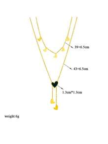 Double-Layer Heart Pendant Choker Necklace - Stainless Steel, Shell Accent, Sexy Simple Style, No Plating, Tassel Detail, For Daily And Party WearDouble-Layer Heart Pendant Choker Necklace - Stainless Steel, Shell Accent, Sexy Simple Style, No Plating, Tassel Detail, For Daily And Party Wear