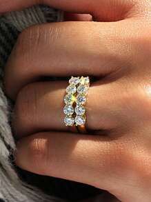 1Pc Moissanite Engagement Ring Wedding Band S925 Sterling Silver Promise Ring Eternity Ring Anniversary Ring Luxury Jewelry Gifts For Women - Gold - View 3