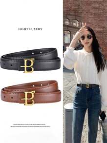 1/2pcs流行时尚女士腰带创新设计字母扣百搭精品腰带搭配短裙裤子百搭小众女士裤子腰带 - 多色 - 查看 1
