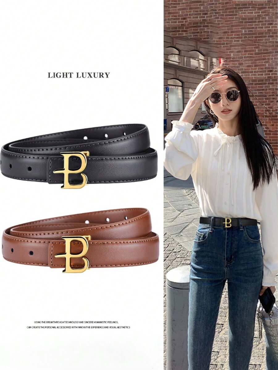 1/2pcs流行时尚女士腰带创新设计字母扣百搭精品腰带搭配短裙裤子百搭小众女士裤子腰带 - 多色 - 查看 1